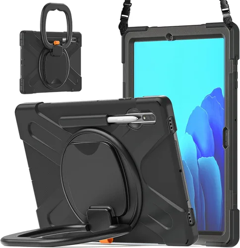 Vista 102 de 360 Rotation Case for Galaxy Tab ActivePro/Tab Active4 Pro/Active 5 Pro 10.1" Sturdy Cover Rotate Ring Stand Shoulder Carrying Strap Hand Strap