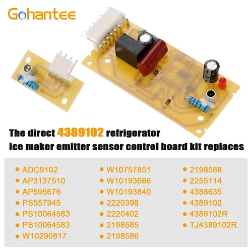 Vista 4 de 4389102 Kit de tablero de control del sensor de la máquina de hielo del refrigerador Compatible con sensor emisor Whirlpool Kenmore W10757851
