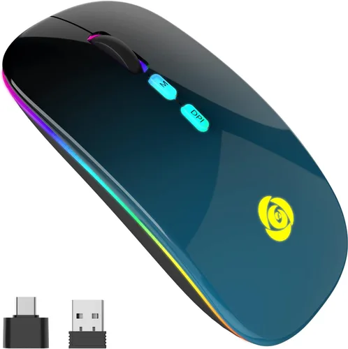 Vista 9 de CC Store Ratón Bluetooth inalámbrico LED y conexión instantánea de 2.4 GHz, recargable ultra silencioso, delgado, 3 DPI ajustables, 2 modos