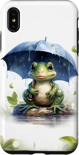 Vista 11 de Cute Green Frog with Umbrella in The Rain Case for iPhone 17