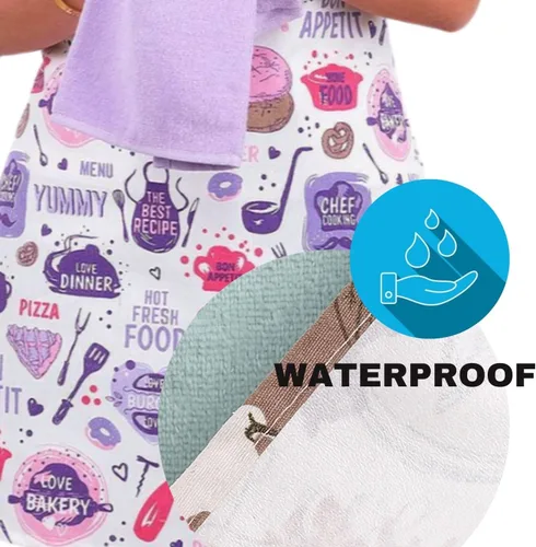 Vista 6 de Juego de 4 delantales de cocina, resistente al agua y a las manchas, tela transpirable, guantes y guantes para horno, soporte para ollas, toalla