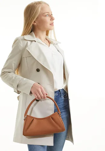 Vista 3 de XinHerun Bolsa de hombro con hoyuelos para mujer, bolso pequeño de piel auténtica con asa superior, monedero hobo moderno con pliegues