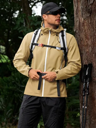 Vista 3 de Runcati Chaqueta Softshell para hombre, con forro polar, rompevientos, bloque de color, impermeable, con capucha, para senderismo