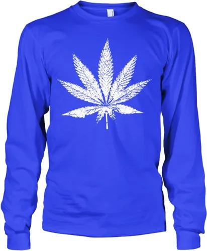 Vista 3 de Camiseta de manga larga White Weed Marijuana Leaf Cannabis 420 para hombre Negro