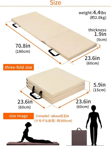 Vista 6 de KaRaDaStyle Tapete de gimnasia plegable y elástico de 71 x 24 x 2 pulgadas, para entrenamiento muscular, para niños, para yoga, deportes