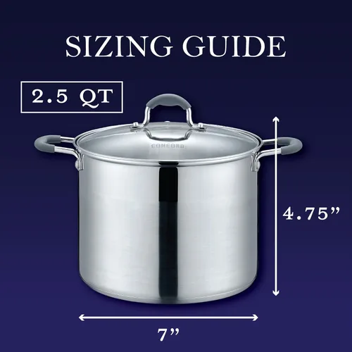Vista 2 de CONCORD Olla de acero inoxidable con tapa de vidrio (compatible con inducción) ((2.5 QT)