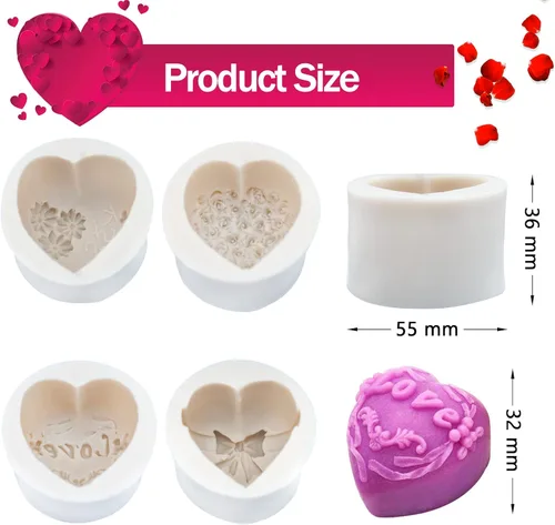 Vista 2 de 4 moldes de silicona para fondant para el día de San Valentín, en forma de corazón 3D con forma de corazón de flor de rosa de amor para Acción