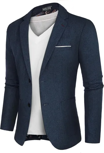 Vista 8 de PJ PAUL JONES Chaqueta deportiva casual para hombre, chaqueta de negocios ligera con dos botones