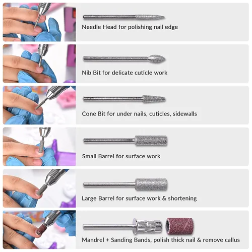 Vista 8 de BYOOTIQUE 30000RPM Pro - Taladro de uñas eléctrico para manicura y pedicura con amortiguador de pedal, 6 brocas de diamante, salón de belleza