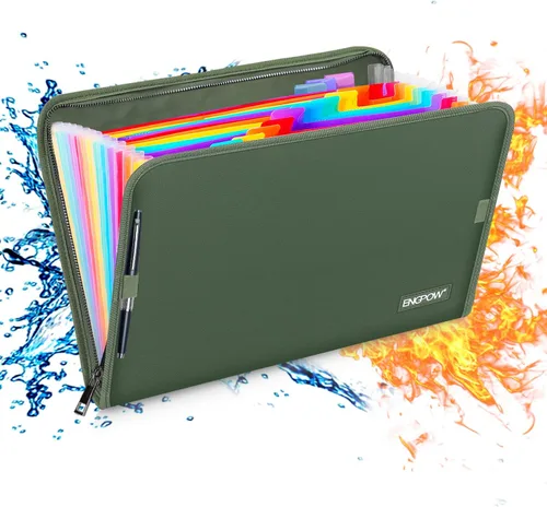 Vista 9 de Carpeta de archivos expansible, organizador de documentos importante, bolsa de documentos ignífuga e impermeable con tamaño A4, 3 bolsillos, cierre
