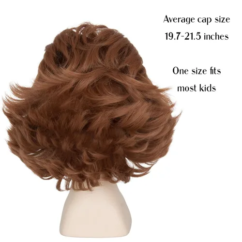 Vista 3 de Miss U Hair - Peluca corta ondulada de caoba para niños, peluca de payaso calvo para niños, pelucas de fiesta de Halloween