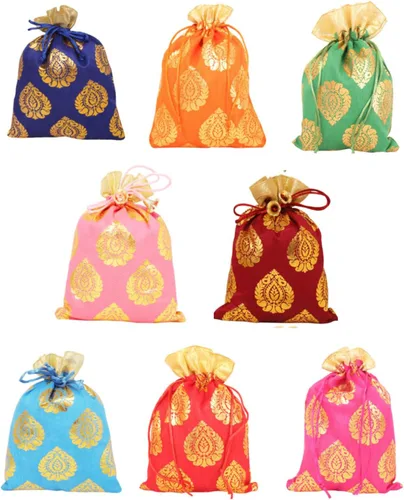 Vista 32 de Touchstone Drawstring Bags Indian Handcrafted Pouches Potli for Gifts Elefante_Multicolor (paquete de 20)