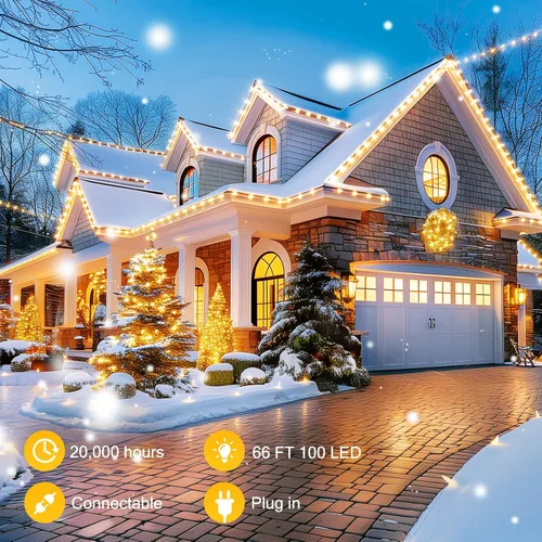 Vista 5 de Cadena de luces LED C9 de Navidad, 66 pies con 100 luces LED impermeables en forma de fresa, cadena de luces con enchufe extensible de cable verde