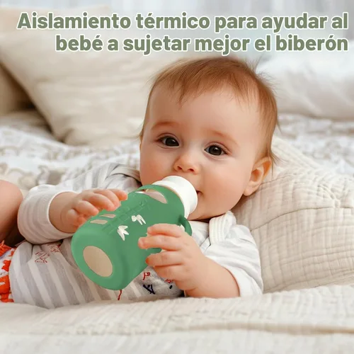 Vista 6 de BUSOHA Paquete de 3 fundas de silicona para biberones de vidrio Dr. Brown's Verde oscuro+gris+azul claro
