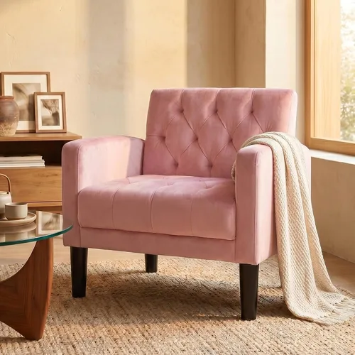 Vista 13 de TYBOATLE Sillas de salón modernas estilo mediados de siglo con botones de tela, cómodas sillas tapizadas modernas para dormitorio y oficina, silla