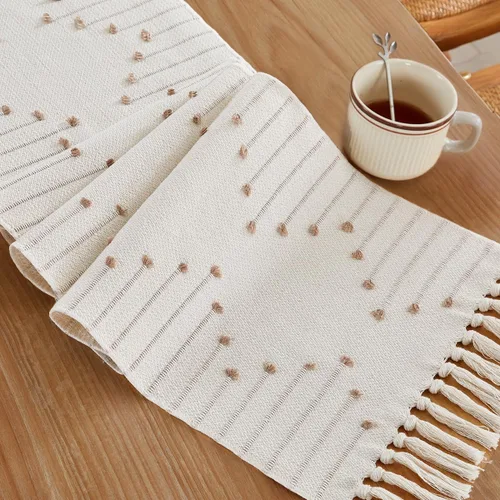 Vista 11 de Wracra Camino de Mesa Bohemio, Caminos de Mesa de Macramé Tejidos de Algodón Natural de 48 Pulgadas de Largo para Decoración del Hogar de Granja