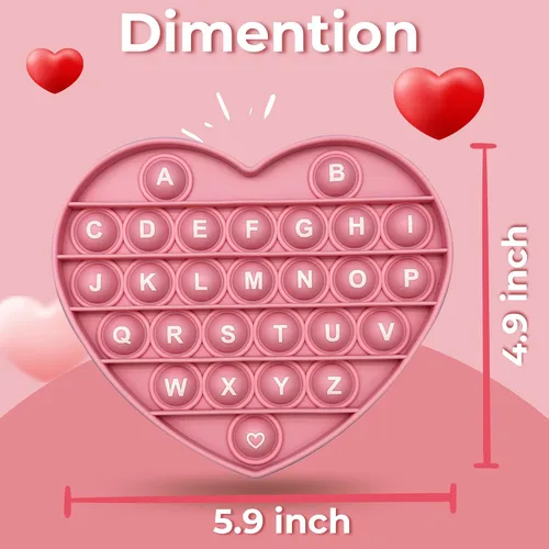 Vista 2 de PETBSNVB Juguete Fidget Pop Bubble de San Valentín en Forma de Corazón Rosa con Letras y Números, Regalo de Navidad Juguete Sensorial con Alfabetos