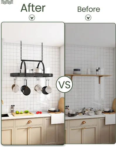Vista 7 de CHOEZON Estante para ollas colgante, colgador de ollas para la cocina, soporte para ollas montado en el techo, organizador de utensilios de cocina