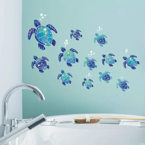 Vista 6 de 12 calcomanías de pared de tortuga marina, calcomanías de vinilo de tortuga oceánica, calcomanías de baño subacuáticas, calcomanías de pared