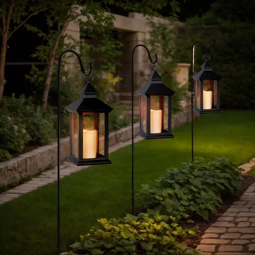 Vista 5 de JOIONE Black Decorative Candle Lanterns, 2 Packs 14" Waterproof Porch Decor Transparente 2