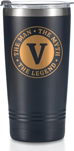 Vista 30 de Taza The Man the Myth the Legend con iniciales, vaso de viaje de acero inoxidable con monograma para hombres, divertida taza de café personalizada