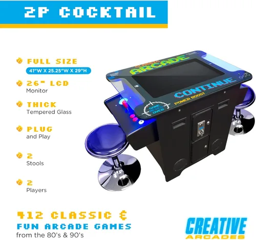 Vista 4 de Creative Arcades - Máquina arcade de cóctel de grado comercial de tamaño completo 2 jugadores 412 juegos Pantalla LCD de 26 pulgadas Parte