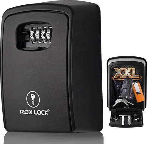 Vista 12 de Iron Lock® - Caja de bloqueo de llave pequeña para montaje en pared con código, para exteriores (negro) 10,000 resettable combos, no app or dead