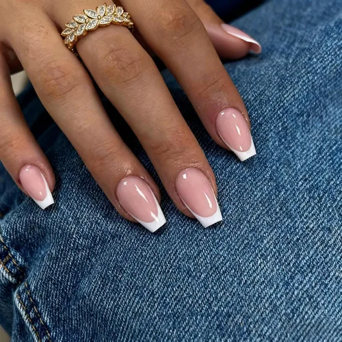 Vista 14 de Uñas postizas a presión con punta francesa negra, uñas cortas de almendra, uñas con pegamento para mujer, uñas acrílicas francesas de gel, uñas