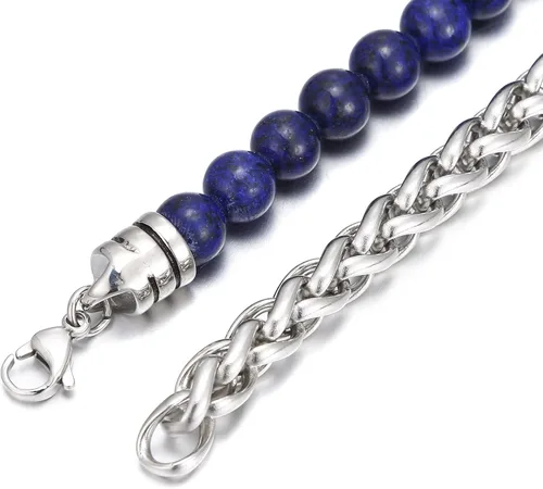 Vista 4 de CUSTZ Pulsera de cuentas naturales pulsera de acero inoxidable multicapa para hombres js000076