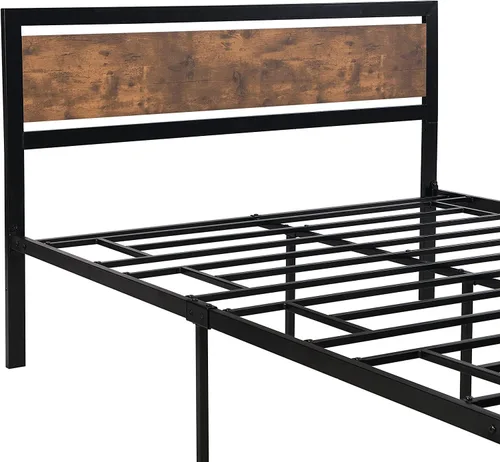 Vista 4 de Majnesvon Base de cama resistente de tamaño Queen con cabecera de madera moderna, plataforma de metal con marco de hierro esmerilado, almacenamiento