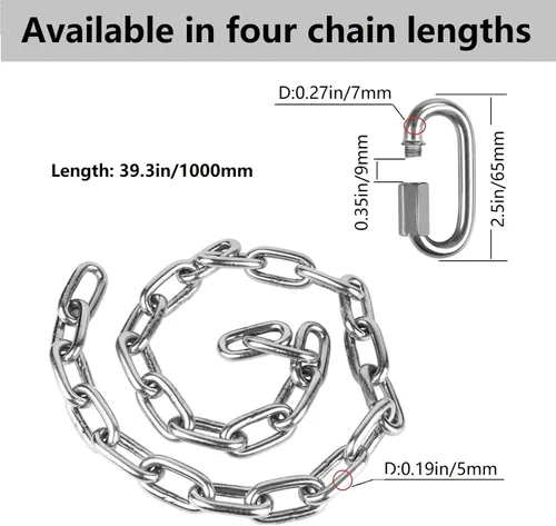 Vista 2 de 2 cadenas de acero inoxidable (39 pulgadas), accesorios de columpio resistentes, 4 hebillas de conexión rápida, para interiores y exteriores