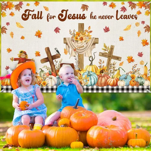 Vista 6 de Harloon Decoración de pancarta de otoño para Jesús, decoración de calabaza de Acción de Gracias, telón de fondo de fiesta de otoño, Acción