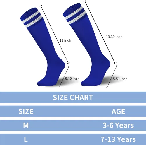 Vista 5 de ELUTONG Calcetines de fútbol para niños, 3 pares para niños y niñas, a rayas, tubo atlético, equipo de fútbol, deporte, calcetines altos