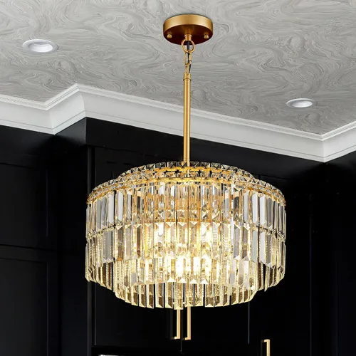 Vista 10 de Moderna lámpara de techo de cristal semiempotrada negra de 12" para comedor, candelabro pequeño de lujo glamoroso de 2 luces para dormitorio