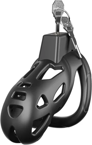 Vista 10 de Jaula de castidad masculina, dispositivo XS de castidad con 5 tamaños de anillos y candado invisible para ejercicio del pene del hombre