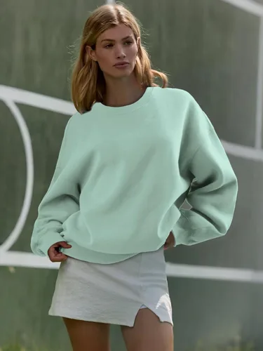 Vista 2 de ATHMILE Sudadera de gran tamaño para mujer, cuello redondo, forro polar, manga larga, sudaderas con capucha, tops de otoño, ropa de moda 2025