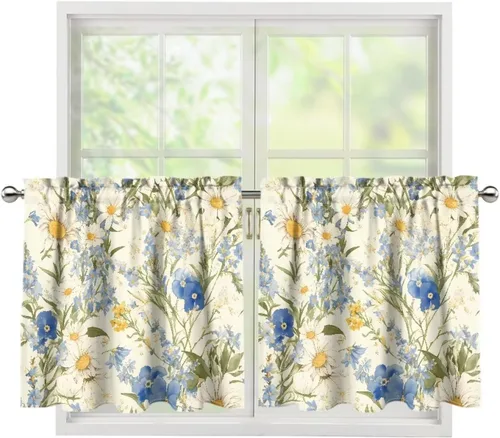 Vista 20 de God Bssing You Tier Curtains for July 4Th 2026 27.5x24 2 Panels Light Filtering Half Window Rod Pocket for Kitchen/Bathroom
