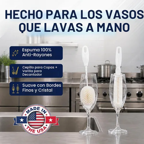 Vista 2 de Juego de 2 Cepillos de Limpieza de Copas de Vino de Cristal y Copa de Vidrio - Cepillos de Copa de Vino de Espuma sin Rayar para Lavar Copas