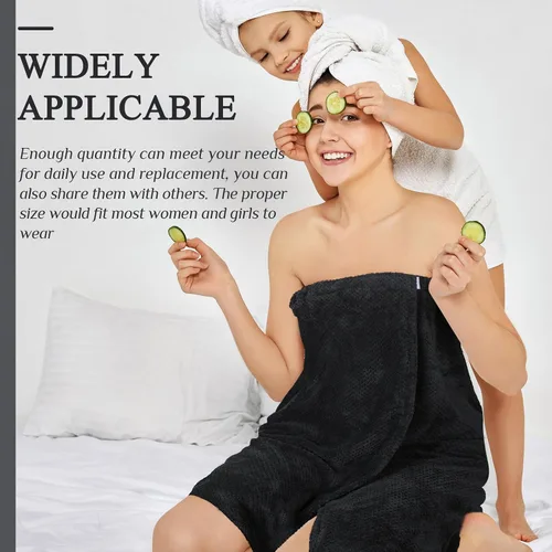 Vista 4 de Tigeen 6 toallas de baño para mujer, bata de spa con cierre ajustable, parte superior elástica, vestido ligero (Negro, M)