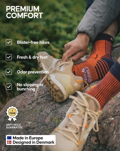 Vista 3 de DANISH ENDURANCE Hiking Socks, Lightweight, Merino Wool Socks for Men & Women, Moisture Wicking Crew Socks, 1 Pack