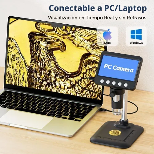 Vista 6 de Microscopio digital de 4.3 pulgadas para adultos, microscopio de moneda SKYEAR 1000X con 8 luces de relleno LED ajustables, microscopio USB