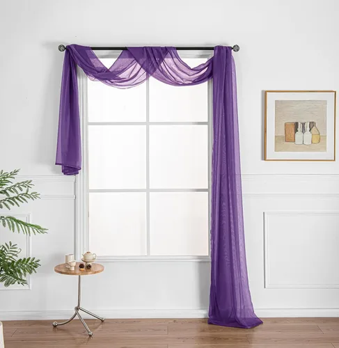 Vista 11 de WPM - Bufanda negra para ventana, cenefa extra larga y transparente para ventana, 38 pulgadas de ancho x 216 pulgadas de largo, cenefas de gasa