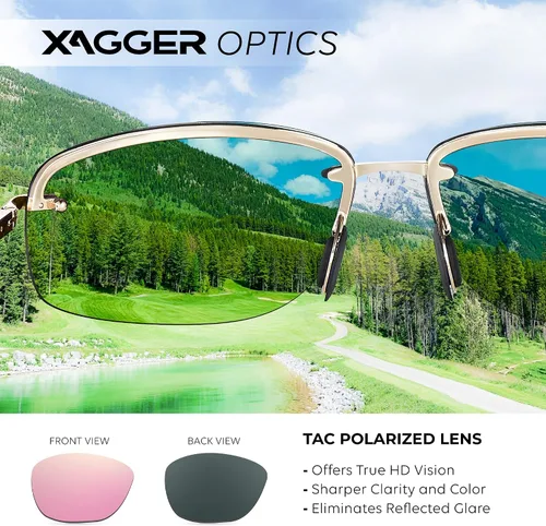 Vista 4 de Xagger Polarized Driving Sunglasses for Men Rimless Metal Frame UV400 Protection Sun Glasses
