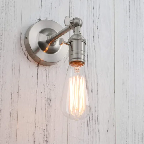 Vista 3 de PERMO lámpara estilo candelabro de metal industrial vintage para montar en pared Mini única (cepillado)