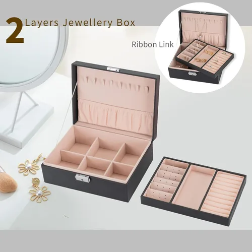 Vista 2 de Joyero de terciopelo de viaje con espejo, mini estuche de regalo para mujeres y niñas, pequeñas cajas organizadoras portátiles para anillos, aretes