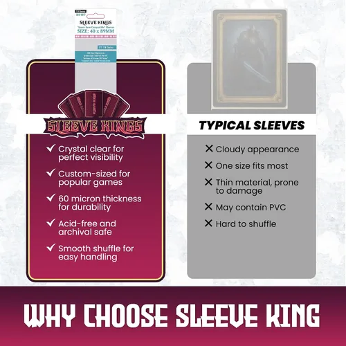 Vista 6 de Sleeve Kings Fundas para tarjetas estándar, 110 unidades, transparentes de 60 micrones de grosor, tamaño mini (1.575 x 3.504 in), compatibles