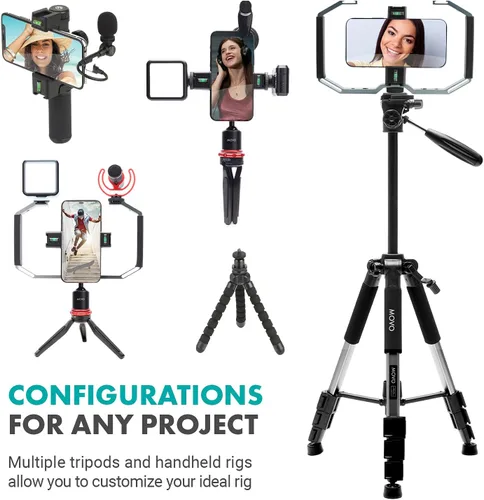 Vista 3 de Movo iVlog5 - Kit de vlogging de director para iPhone - Kit de inicio compatible con Lightning YouTube - Accesorios: trípode, soporte para teléfono