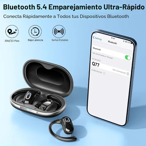 Vista 7 de Auriculares abiertos para los oídos, auriculares inalámbricos Bluetooth 5.4 Negro