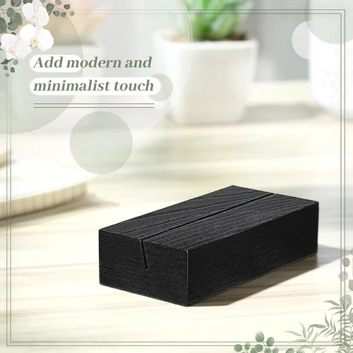 Vista 4 de Blosssound 24 tarjeteros de madera para colocar tarjetas, 3 x 1.6 x 0.8 pulgadas, color negro Table Number Stands Wedding Party Events, Name