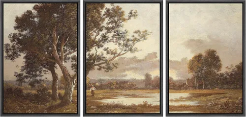 Vista 103 de MUDECOR Lienzo enmarcado para pared, juego de arte de acuarela pastel, bosque de pinos, naturaleza silvestre, ilustraciones modernas, decorativas